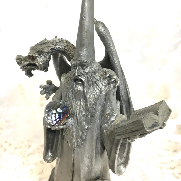 PERTH Pewter Wizard w/ Dragon – Book & Crystal Ball Figurine Vintage - Picture 7 of 15